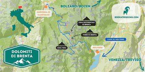 Mappa del percorso trekking nelle Dolomiti di Brenta