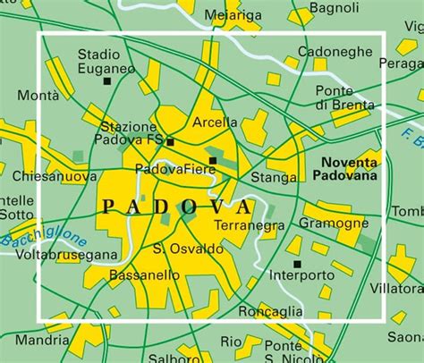 Mappa della provincia di Padova con evidenziate le zone industriali e commerciali principali.