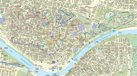 Mappa del centro storico di Siviglia con l'indicazione della posizione del deposito bagagli vicino alla Cattedrale