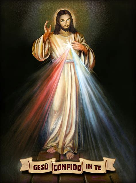 Rappresentazione iconografica di Gesù Misericordioso con i due raggi che scaturiscono dal cuore