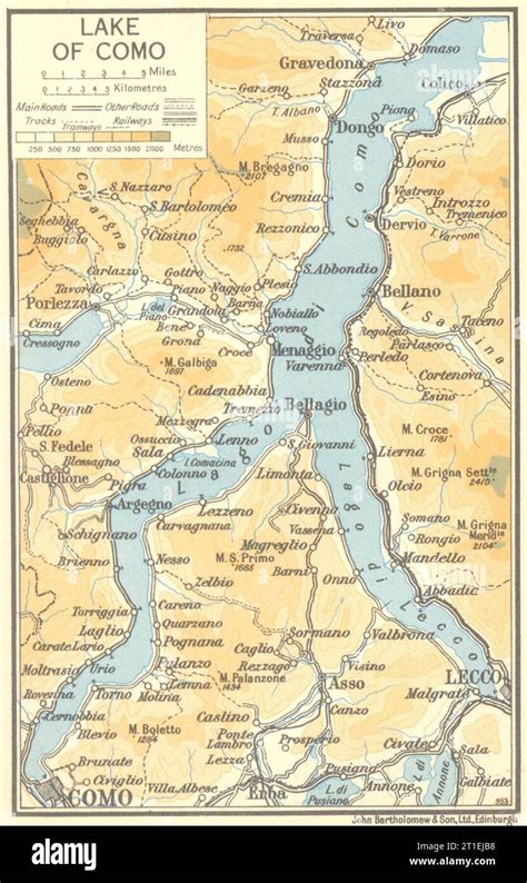 Mappa storica del Lago di Como con evidenziata Mandello del Lario
