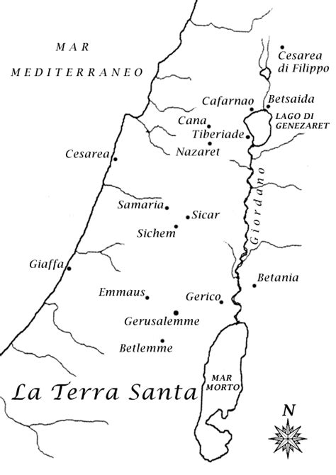 Mappa della Terra Santa con itinerari di pellegrinaggio
