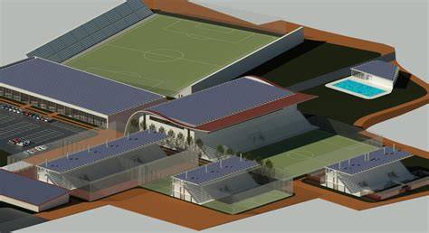 Rendering architettonico o planimetria del nuovo polo sportivo di Santa Maria a Vico