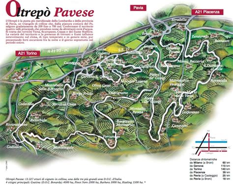 Mappa dell'Oltrepò Pavese con evidenziati i principali siti archeologici e borghi storici