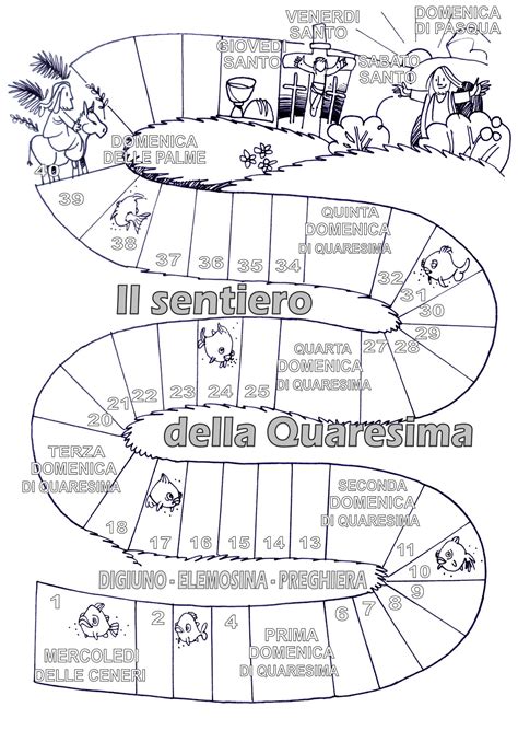 illustrazione di bambini che partecipano a un'attività di catechismo sulla Quaresima, con disegni da colorare e schede