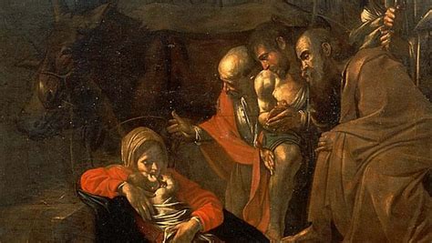 Caravaggio, Adorazione dei pastori (Natività), 1609, Messina. Dettaglio dei volti di Maria e Gesù