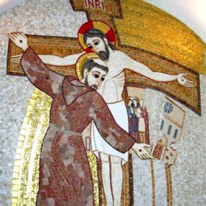 Illustrazione di San Francesco che prega davanti al Crocifisso di San Damiano