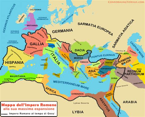 Mappa dell'Impero Romano con evidenziati i luoghi chiave della vita di Sant'Elena: Drepanum, Naisso, Treviri e Gerusalemme.