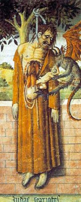 Rappresentazione di Giuda Iscariota che tiene la borsa del denaro