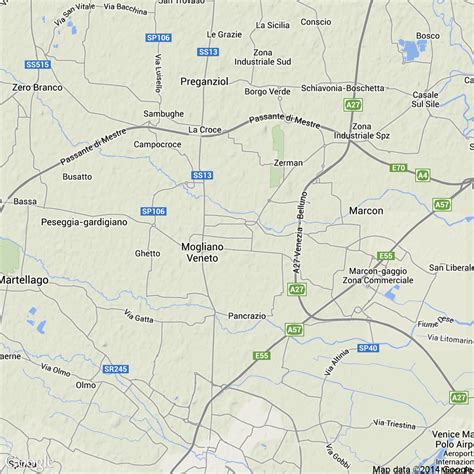 Mappa del territorio di Mogliano Veneto con l'indicazione della dislocazione delle parrocchie e dei quartieri residenziali