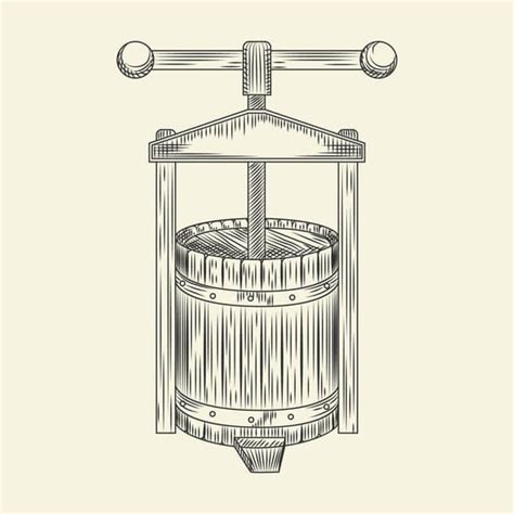 Illustrazione di un torchio antico per la lavorazione delle olive
