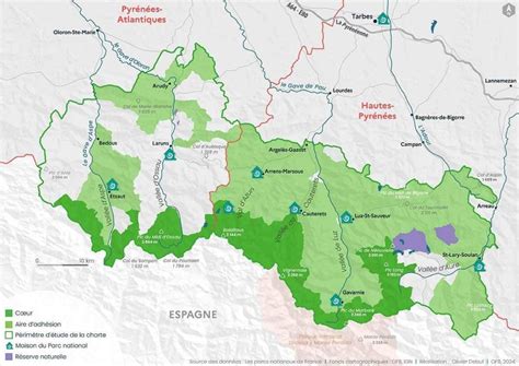 Mappa della regione dei Pirenei con Lourdes evidenziata