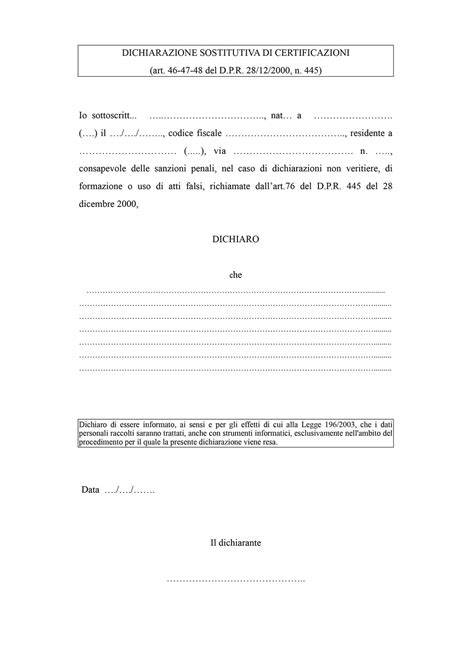 Modello di Autocertificazione per padrini e madrine