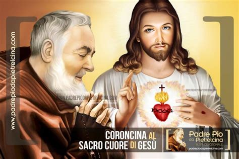 Immagine del Sacro Cuore di Gesù con Padre Pio in devozione