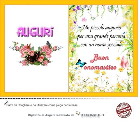 Biglietto d'auguri per onomastico con elementi floreali e testo in inglese