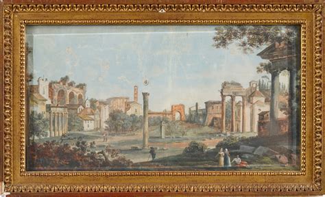 Illustrazione storica di Roma nel XVIII secolo, con scene di vita cittadina e elementi architettonici