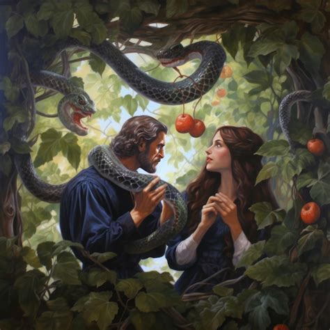 dipinto raffigurante Eva che mangia il frutto proibito e il serpente
