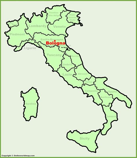 Mappa dell'Italia con indicazione di Pozzuoli e Bologna