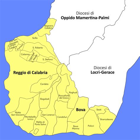 Mappa della Arcidiocesi di Agrigento con le sue principali località