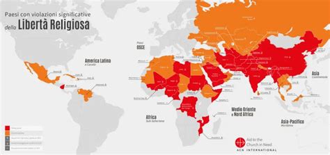 Mappa mondiale della persecuzione anticristiana, con colori che indicano i livelli di rischio
