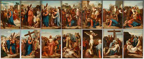 Stazioni della Via Crucis con figure umane sofferenti