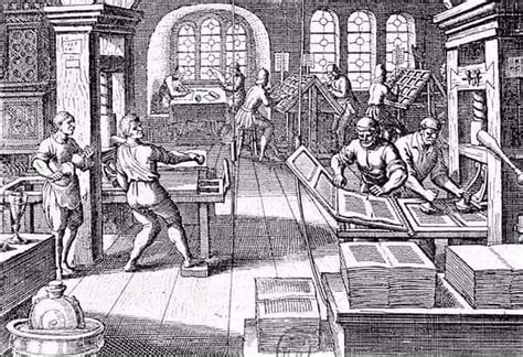 Illustrazione schematica del processo di stampa a caratteri mobili e della pressa di Gutenberg