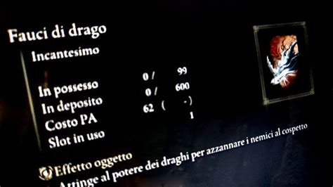 Schema illustrativo degli attributi necessari (Fede/Arcano) per equipaggiare gli incantesimi draconici