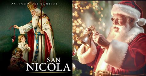 illustrazione di San Nicola di Bari e di Babbo Natale moderno con slitta