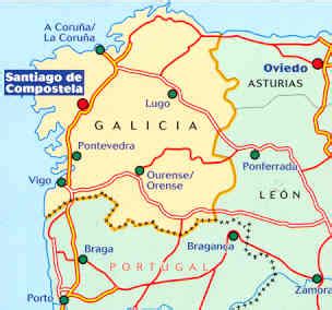 Mappa della Galizia con indicazione di Santiago de Compostela