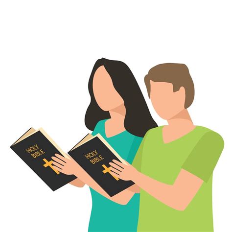 Man and woman reading the Bible with a glowing dove symbol above them