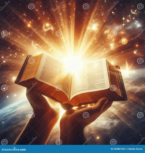 Open Bible with hands in prayer, a subtle light emanating from the pages