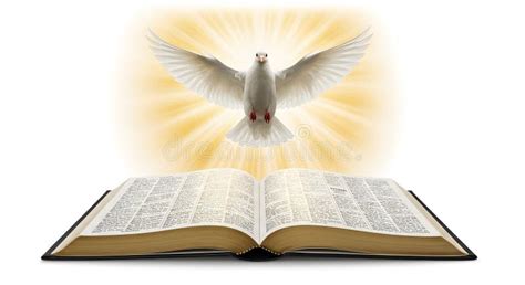 Hands holding a Bible, with a symbolic dove hovering above, representing the Holy Spirit