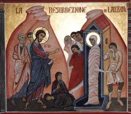 Illustrazione che raffigura Gesù che piange davanti alla tomba di Lazzaro.