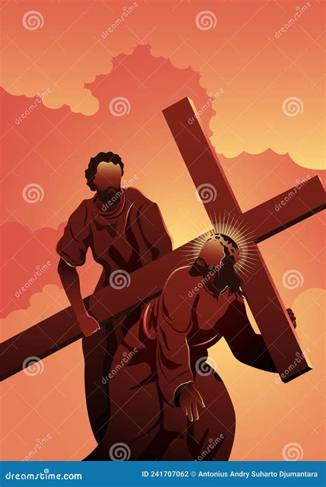 Illustrazione di Padre Pio come Cireneo che aiuta Gesù a portare la croce