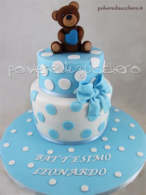 Torta Battesimo per bimbo con decorazioni a tema angelo o orsetto