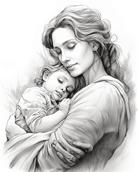 Illustrazione di una ragazza madre con il figlio, sullo sfondo elementi di guerra