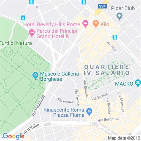 Mappa schematica della zona di via Po a Roma con l'evidenziazione di Villa Giorgina, sede della Nunziatura Apostolica.