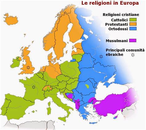 Mappa della diffusione delle diverse confessioni protestanti in Europa