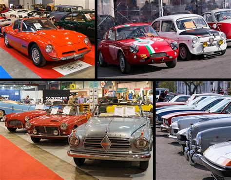 Foto di auto e moto d'epoca esposte in fiera