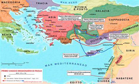 Mappa del viaggio di Saulo verso Damasco e i principali centri della persecuzione.
