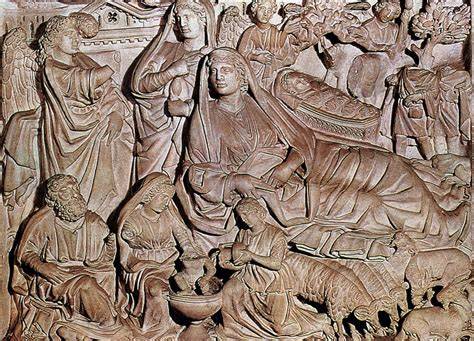 Dettaglio del pannello della Natività dal Pulpito del Battistero di Pisa