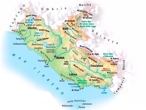 Mappa della regione del Lazio con evidenziata la zona di Santi Cosma e Damiano e le aree costiere vicine