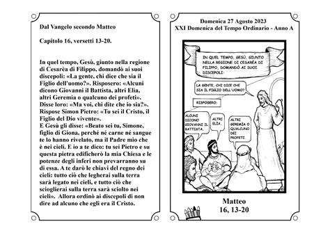 esempio di scheda per catechismo con fumetti del Vangelo
