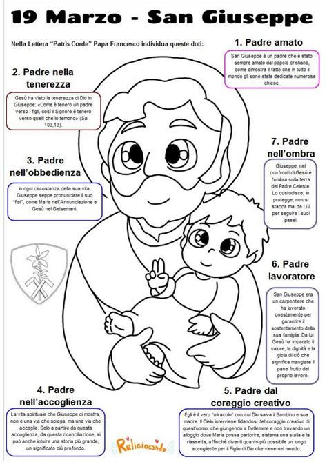 Schema che illustra le virtù di San Giuseppe (Umiltà, Obbedienza, Lavoro, Paternità)