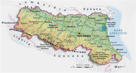 Mappa dell'Emilia-Romagna che evidenzia la distribuzione geografica dei centri cristiani evangelici nelle principali città romagnole