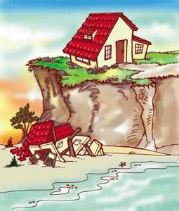 Illustrazione di due case, una sulla roccia e una sulla sabbia