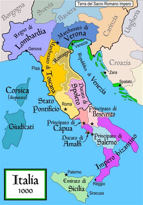 mappa dell'Italia meridionale con l'estensione dell'Ordo Cavensis nel Medioevo