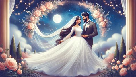 Illustrazione di una coppia di sposi che cammina verso l'altare in una chiesa decorata con fiori, con un organista sullo sfondo.