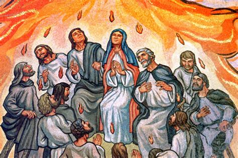Discesa dello Spirito Santo nel giorno di Pentecoste, fiamme e vento sui discepoli