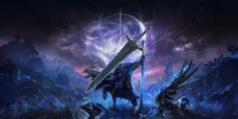 illustrazione della Dark Moon Greatsword, evidenziando il suo design e l'aura lunare